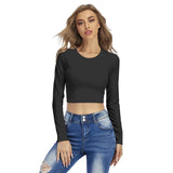 Black All-Over Print Women's Round Neck Crop Top T-Shirt