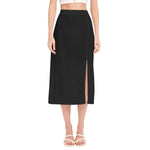 Black All-Over Print Women's High Slit Long Skirt