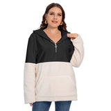 Black All-Over Print Women's Borg Fleece Hoodie With Half Zip (Plus Size)