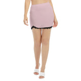 Pink All-Over Print Women's Side Split Skirt With Black Lace Edge