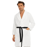 White All-Over Print Men's Borg Fleece Robe