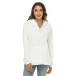 White All-Over Print Women's Borg Fleece Hoodie With Half Zip