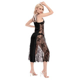 Black All-Over Print Women's Lace Cami Cross Back Dress