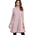 Pink All-Over Print Women's High Neck Dress With Long Sleeve