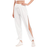 White All-Over Print Women's High Side Slits Pants With Bottom Strap