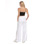 White All-Over Print Women's Side Slit Snap Button Trousers