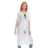 White All-Over Print Women's Short Sleeve Cardigan