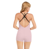 Pink All-Over Print Women's Backless Romper With Black Straps