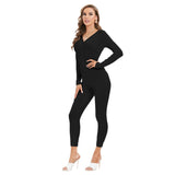 Black  All-Over Print Women's Plunging Neck Jumpsuit