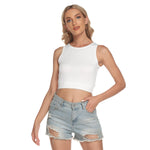 White All-Over Print Women's Sleeveless Back Hollow Crop Top