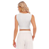 White All-Over Print Women's Sleeveless Cropped Top