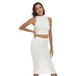 White All-Over Print Women's Tank Top & Split High Skirt Set