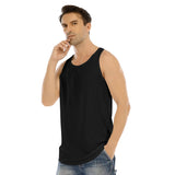 Black All-Over Print Men's Curved Hem Long Tank Top