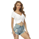 White All-Over Print Women's Raglan Drawstring Front Crop Tee