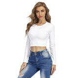 White All-Over Print Women's Round Neck Crop Top T-Shirt