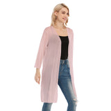 Pink All-Over Print Women's V-neck Mesh Cardigan