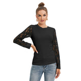 Black All-Over Print Women's T-shirt And Sleeve With Black Lace