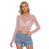 Pink All-Over Print Women's Mesh Long Sleeves T-shirt