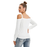 White All-Over Print Women’s V-neck Cold Shoulder Blouse With Long Sleeve