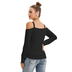 Black All-Over Print Women’s V-neck Cold Shoulder Blouse With Long Sleeve