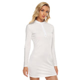 White All-Over Print Women's Zip Front Tight Dress