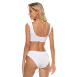 White All-Over Print Women's Bikini Swimsuit With Ruffle Cuff Bra