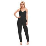 Black All-Over Print Women's High Waist V-neck Cami Jumpsuit