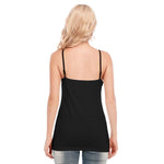 Black All-Over Print Women's V-neck Eyelet Lace-up Cami Dress