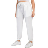 White All-Over Print Women's Sports Trousers With Waist Drawstring (Plus Size)