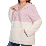 Pink All-Over Print Women's Borg Fleece Hoodie With Half Zip (Plus Size)