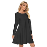 Black All-Over Print Women's Crew Neck Dress