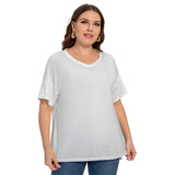 White All-Over Print Women's Drop-shoulder Short Sleeve T-shirt With Sleeve Loops(Plus Size)