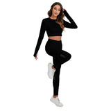 Black All-Over Print Women's Sport Set With Backless Top And Leggings