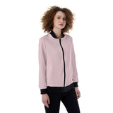 Pink All-Over Print Women's Ribbed Stand-up Collar Jacket