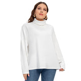 White All-Over Print Women's Turtleneck Imitation Knitted Sweater (Plus Size)