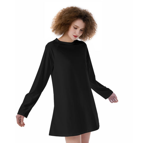 Black All-Over Print Women's Raglan Sleeve Dress