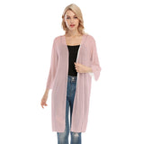 Pink All-Over Print Women's V-neck Mesh Cardigan