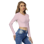 Pink All-Over Print Women's Round Neck Crop Top T-Shirt