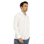 White All-Over Print Men's Lapel Collar T-shirt With Concealed Placket