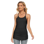 Black All-Over Print Women's Criss-Cross Open Back Tank Top