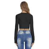 Black All-Over Print Women's Round Neck Crop Top T-Shirt