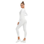 White All-Over Print Women's Plunging Neck Jumpsuit