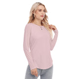 Pink All-Over Print Women's Raglan Sleeves U-Shaped Hem Long Sleeves Blouse