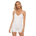 White All-Over Print Women's V-neck Cami Romper