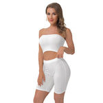 White All-Over Print Women's Breast Wrap Shorts Suit