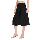 Black All-Over Print Women's Stitched Pleated Chiffon Skirt