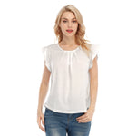 White All-Over Print Women's O-neck T-shirt With Ruffle Sleeves