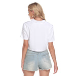 White All-Over Print Women's V-neck Short Sleeve Cropped T-shirt