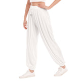 White All-Over Print Women's Loose Striped Trousers With Waist drawstring