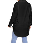 Black All-Over Print Women's Shirt With Long Sleeve(Plus Size)